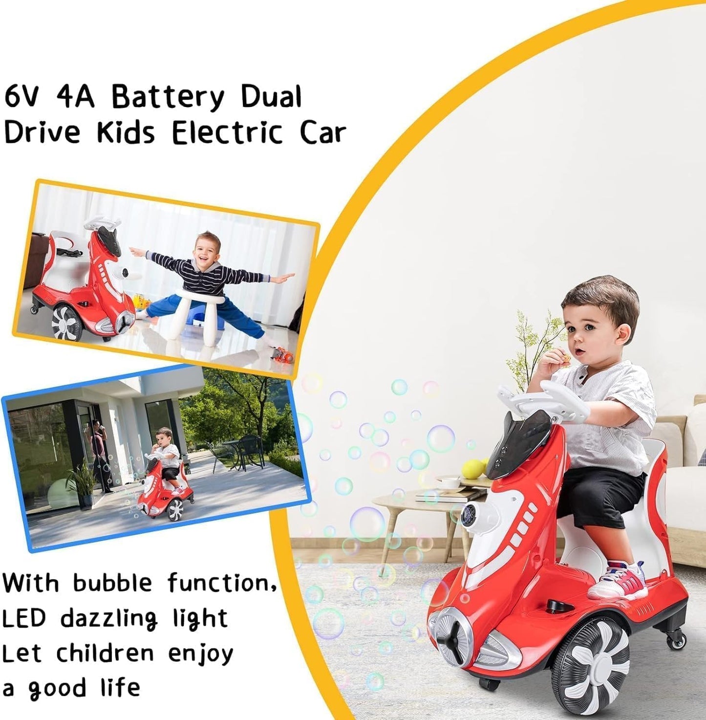 Electric Four-Wheel Kids Car | Bubble Function | 360 Degree Rotation | Cool LED Lights