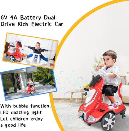Electric Four-Wheel Kids Car | Bubble Function | 360 Degree Rotation | Cool LED Lights