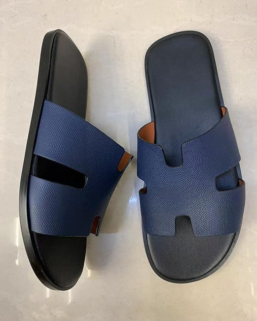 Men's Casual Comfortable Lightweight Fashion Genuine Leather Slippers | Blue-KYAMSTORE
