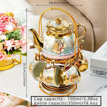 14pcs, Complete Camellia Golden Cup and Saucer Set with Cup Holder | Delivery: 7 to 10 business days | Limited stocks available | Hurry before Sold Out