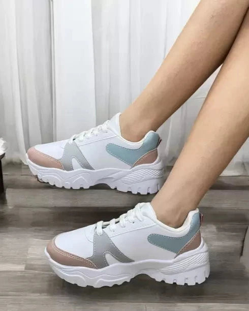 Sneakers For Women (White, Blue & Pink Mix)-KYAMSTORE
