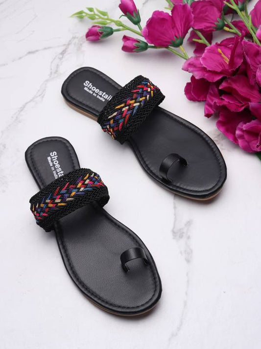 Women Flats Sandal Black-KYAMSTORE