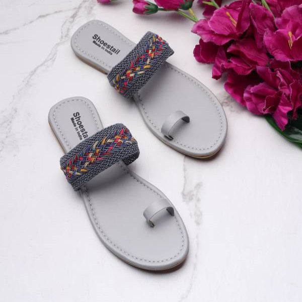 Women Flats Sandal Grey-KYAMSTORE
