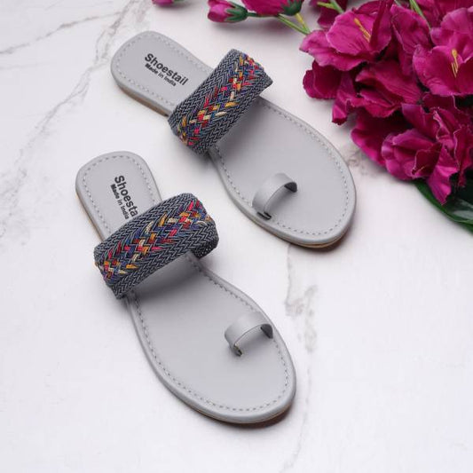 Women Flats Sandal Grey-KYAMSTORE