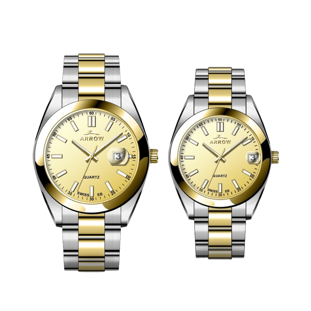 ARROW Premium Analog Couple Watch with Date Display | Colour Gold Silver TT (5903)-KYAMSTORE