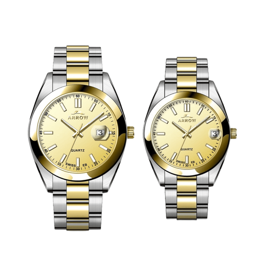 ARROW Premium Analog Couple Watch with Date Display | Colour Gold Silver TT (5903)-KYAMSTORE