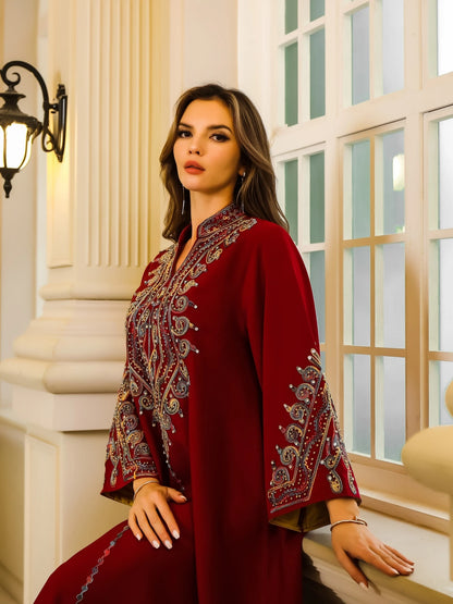Elegant Red Abaya Kaftan Dress - Long Sleeve | Delivery: 7 to 10 business days | Limited stocks available | Hurry before Sold Out