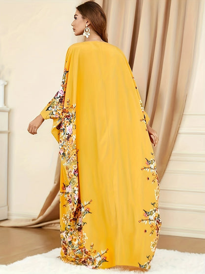 Floral Print Crew Neck Kaftan Abaya | Delivery: 7 to 10 business days | Limited stocks available | Hurry before Sold Out