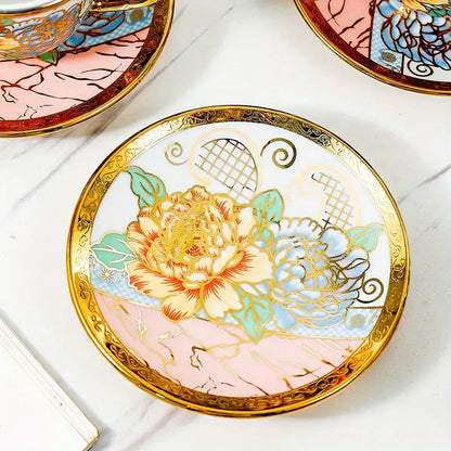 14pcs, Complete Camellia Golden Cup and Saucer Set with Cup Holder | Delivery: 7 to 10 business days | Limited stocks available | Hurry before Sold Out