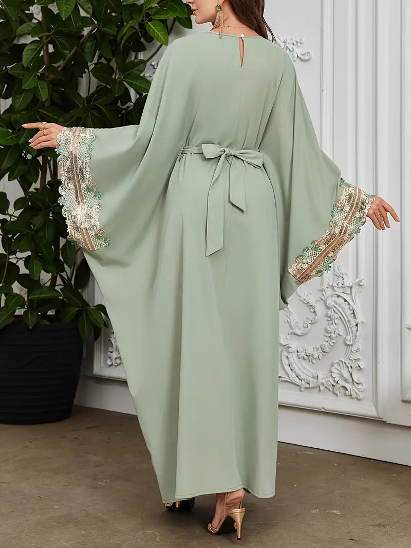 Women's Fashion Elegant Round Neck Tie Belt Arab Dress | Delivery: 7 to 10 business days | Limited stocks available | Hurry before Sold Out
