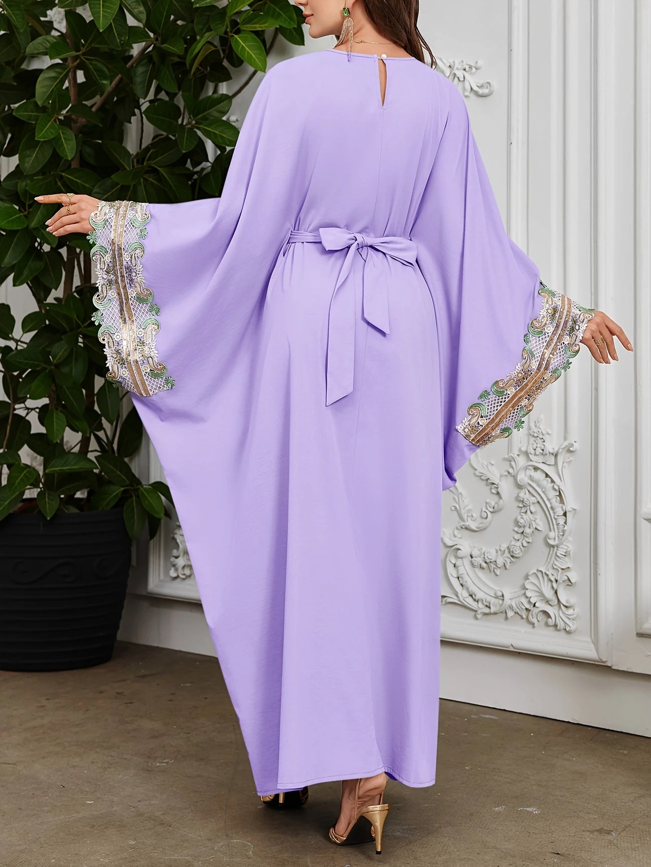 Elegant Women's Purple Arabic Dress with Golden Embroidery | Delivery: 7 to 10 business days | Limited stocks available | Hurry before Sold Out