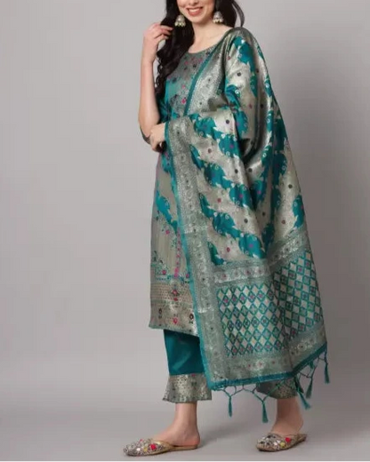 Women Cotton Silk Kurta Pant Dupatta Set-KYAMSTORE