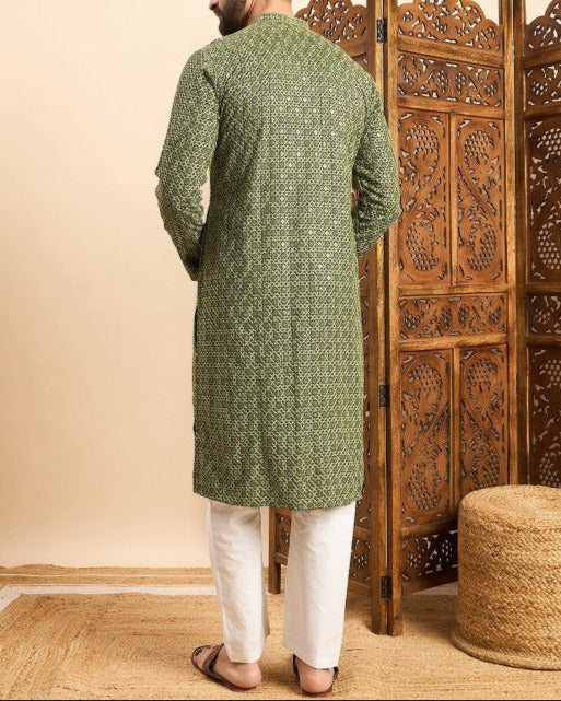 Embroidered Mandarin Collar Ethnic Wear Kurta-KYAMSTORE