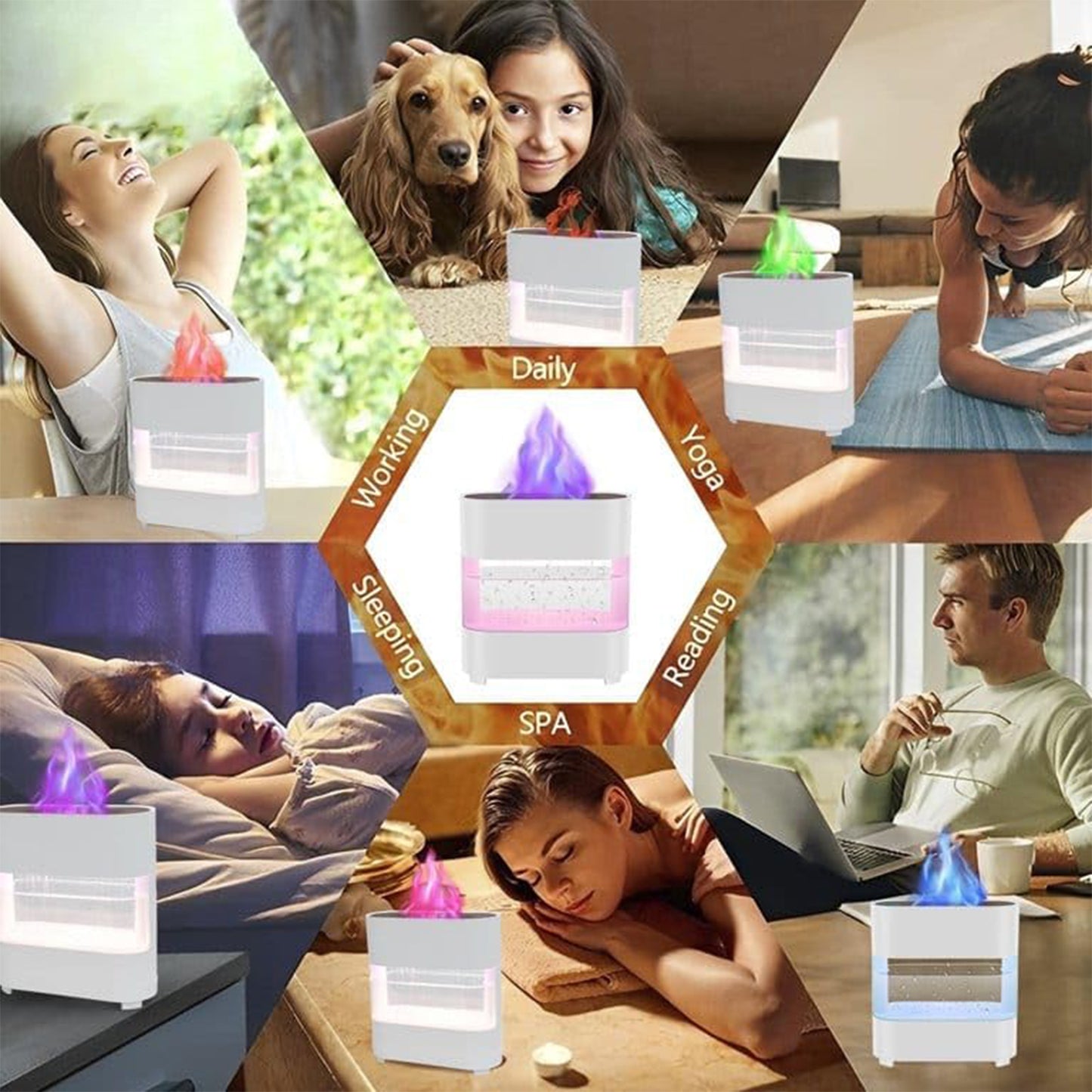 Fireplace Flame Essential Oil Diffuser with Raindrop Sounds-KYAMSTORE