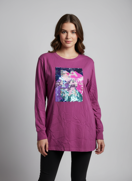 Ukay Find! Shimmer & Shine Magenta Sequin Long-Sleeve Top