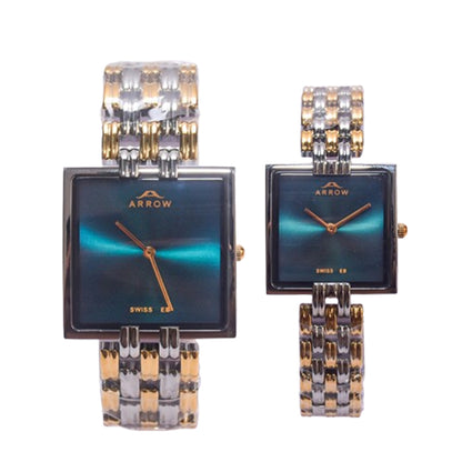 ARROW ARROW Premium Brass Analog Square Couple Watch | Special Glass | Color Gold Silver TT (5930)-KYAMSTORE