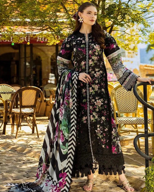 بدلة مطبوعة غير مخيطة ومطرزة على شكل العشب Chikankari