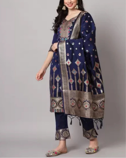 Women Cotton Silk Kurta Pant Dupatta Set-KYAMSTORE