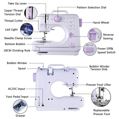 Portable Mini Electric Sewing Machine | 12 Built-In Stitches, 2-Speed with Accessory Kit-KYAMSTORE