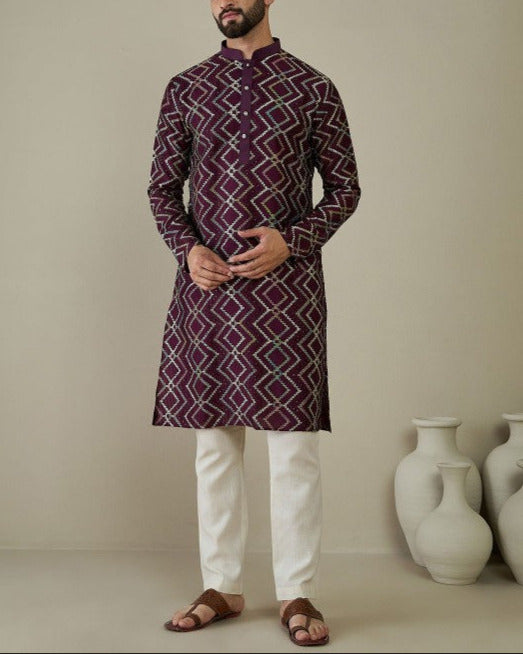 Men Ethnic Motifs Embroidered Thread Work Kurta-KYAMSTORE