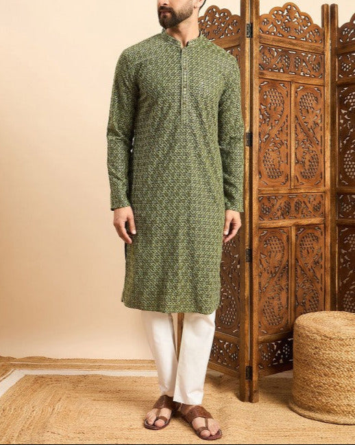 Embroidered Mandarin Collar Ethnic Wear Kurta-KYAMSTORE