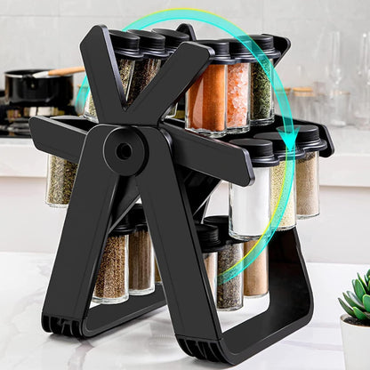 Rotating Ferris Wheel Spice Rack Organizer with 18 Glass Spice Jars-KYAMSTORE