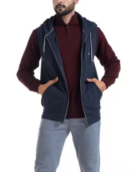 Men Sleeveless Solid Hooded Sweatshirt-KYAMSTORE