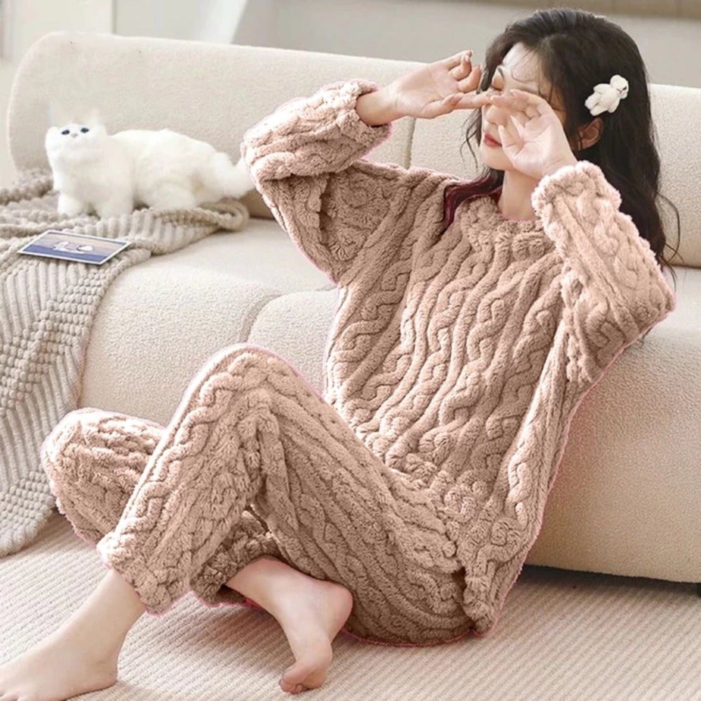 Women Night Suit Set Self Design with Colors-KYAMSTORE