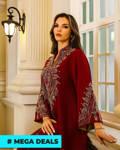 Elegant Red Abaya Kaftan Dress - Long Sleeve | Delivery: 7 to 10 business days | Limited stocks available | Hurry before Sold Out