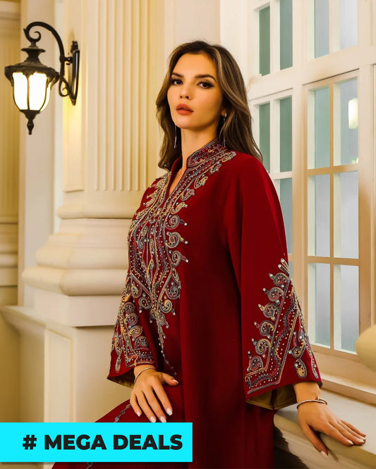Elegant Red Abaya Kaftan Dress - Long Sleeve | Delivery: 7 to 10 business days | Limited stocks available | Hurry before Sold Out