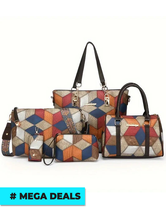 Fashionable Mixed Color Faux Leather Tote Bag Set | Delivery: 7 to 10 business days | Limited stocks available | Hurry before Sold Out