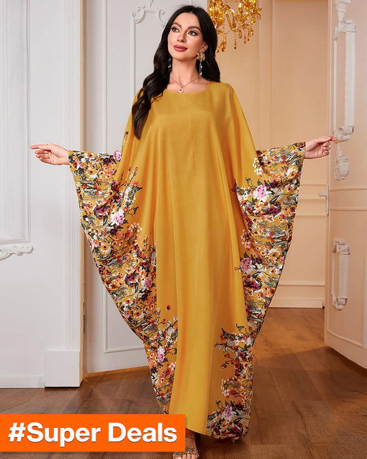 Floral Print Crew Neck Kaftan Abaya | Delivery: 7 to 10 business days | Limited stocks available | Hurry before Sold Out
