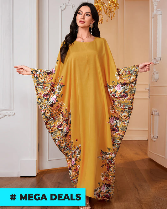 Floral Print Crew Neck Kaftan Abaya | Delivery: 7 to 10 business days | Limited stocks available | Hurry before Sold Out