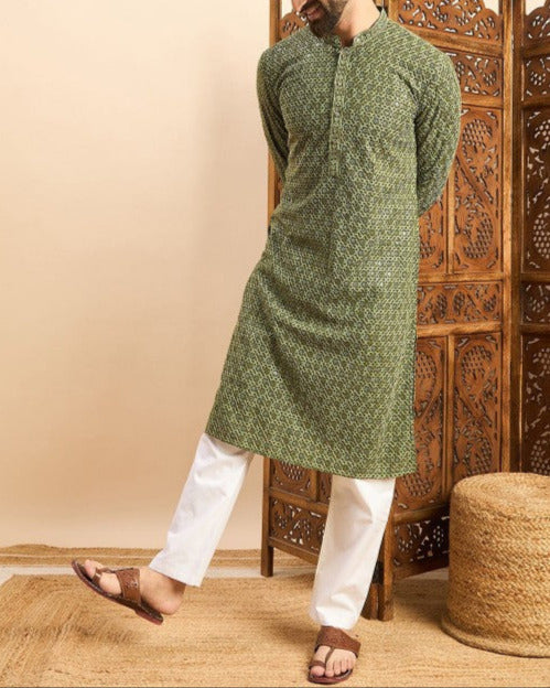 Embroidered Mandarin Collar Ethnic Wear Kurta-KYAMSTORE