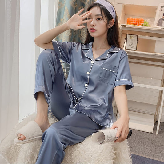 Summer pajamas Silk Pajamas | Women Pajama Sets Sleepwear | Free Size-KYAMSTORE