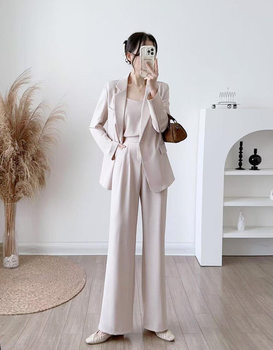 Women's Single Breasted Vest Top Cotton Linen Vintage Pocket Zipper Casual Wide Leg Pants 2 Piece Set | Free Size-KYAMSTORE