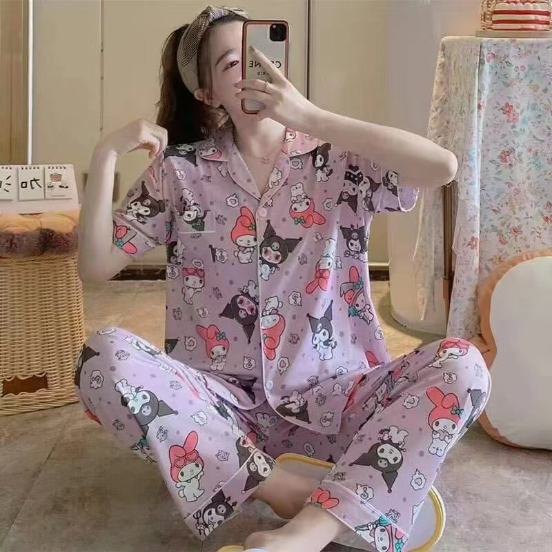 Summer pajamas Silk Pajamas | Women Pajama Sets Print Cute Sleepwear | Free Size-KYAMSTORE