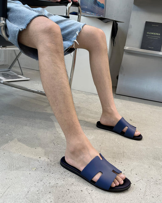 Men's Casual Comfortable Lightweight Fashion Genuine Leather Slippers | Blue-KYAMSTORE