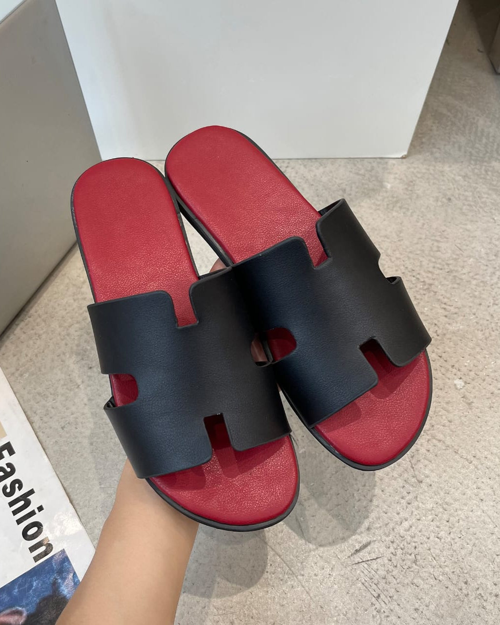 Men's Casual Comfortable Lightweight Fashion Genuine Leather Slippers | Maroon & Black-KYAMSTORE