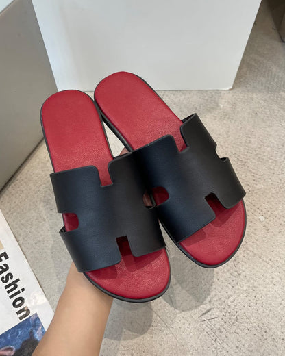 Men's Casual Comfortable Lightweight Fashion Genuine Leather Slippers | Maroon & Black-KYAMSTORE