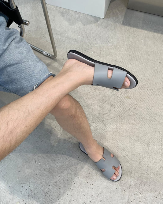 Men's Casual Comfortable Lightweight Fashion Genuine Leather Slippers | Grey-KYAMSTORE
