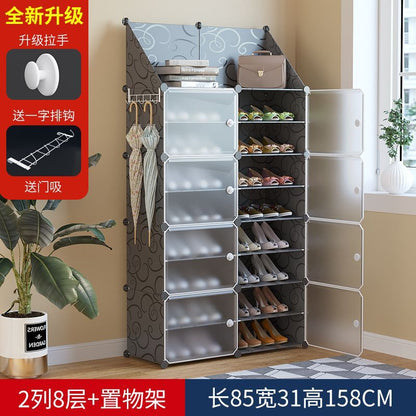 Upgraded Shoe Rack for Home Plastic, Portable Shoe Rack with Dustproof Door for Heels/Slippers/Boots