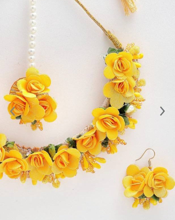 Fabric Yellow Jewel Set  (Pack of 1)-KYAMSTORE