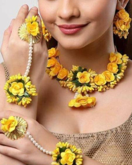 Fabric Yellow Jewel Set  (Pack of 1)-KYAMSTORE