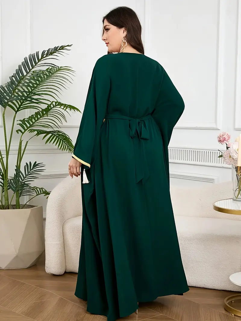 Elegant Green Middle Eastern Long Robe for Women | Delivery: 7 to 10 business days | Limited stocks available | Hurry before Sold Out