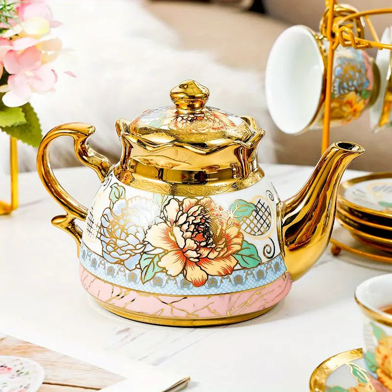 14pcs, Complete Camellia Golden Cup and Saucer Set with Cup Holder | Delivery: 7 to 10 business days | Limited stocks available | Hurry before Sold Out