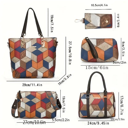 Fashionable Mixed Color Faux Leather Tote Bag Set | Delivery: 7 to 10 business days | Limited stocks available | Hurry before Sold Out