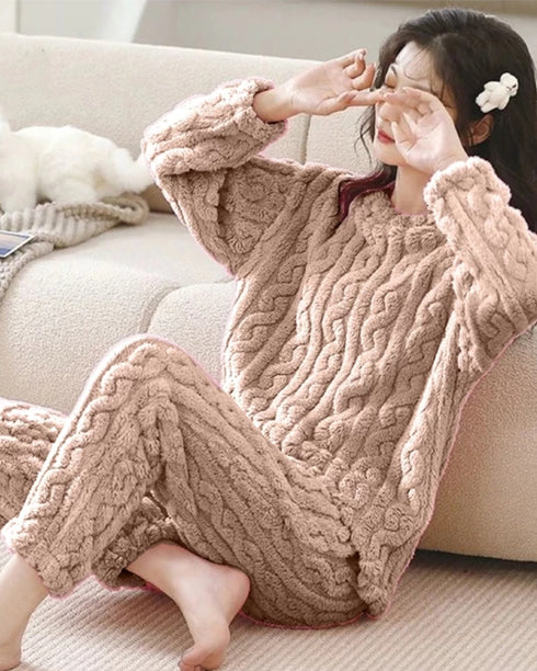 Women Night Suit Set Self Design with Colors-KYAMSTORE