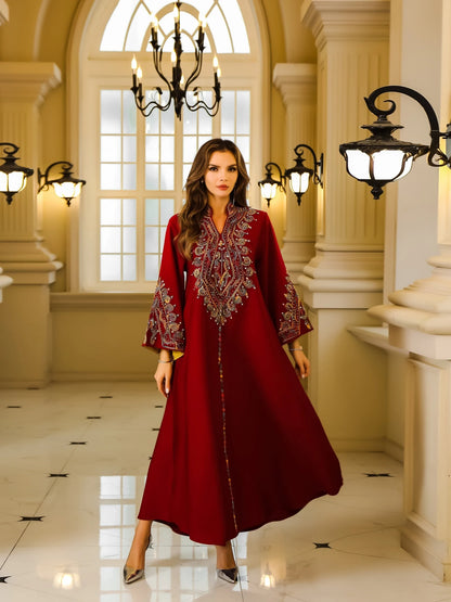Elegant Red Abaya Kaftan Dress - Long Sleeve | Delivery: 7 to 10 business days | Limited stocks available | Hurry before Sold Out