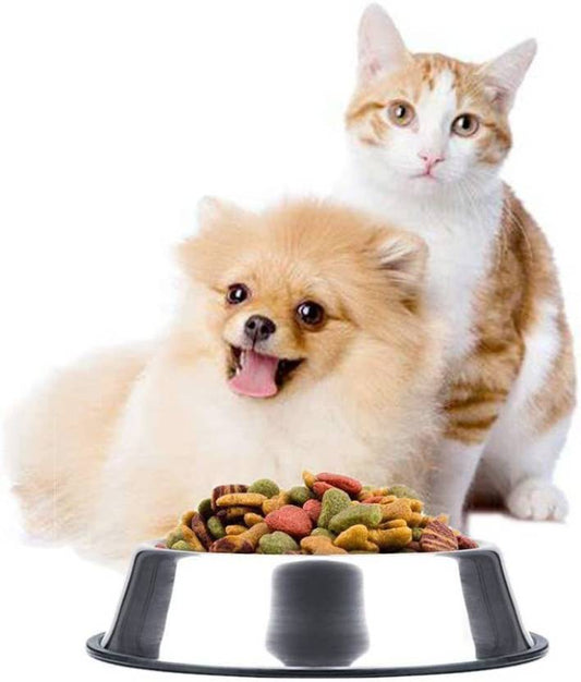 Dog Bowls 2 Pack, Stainless Steel Pet Feeding Water Bowls Silver Plated (400 ml Silver, Steel)
